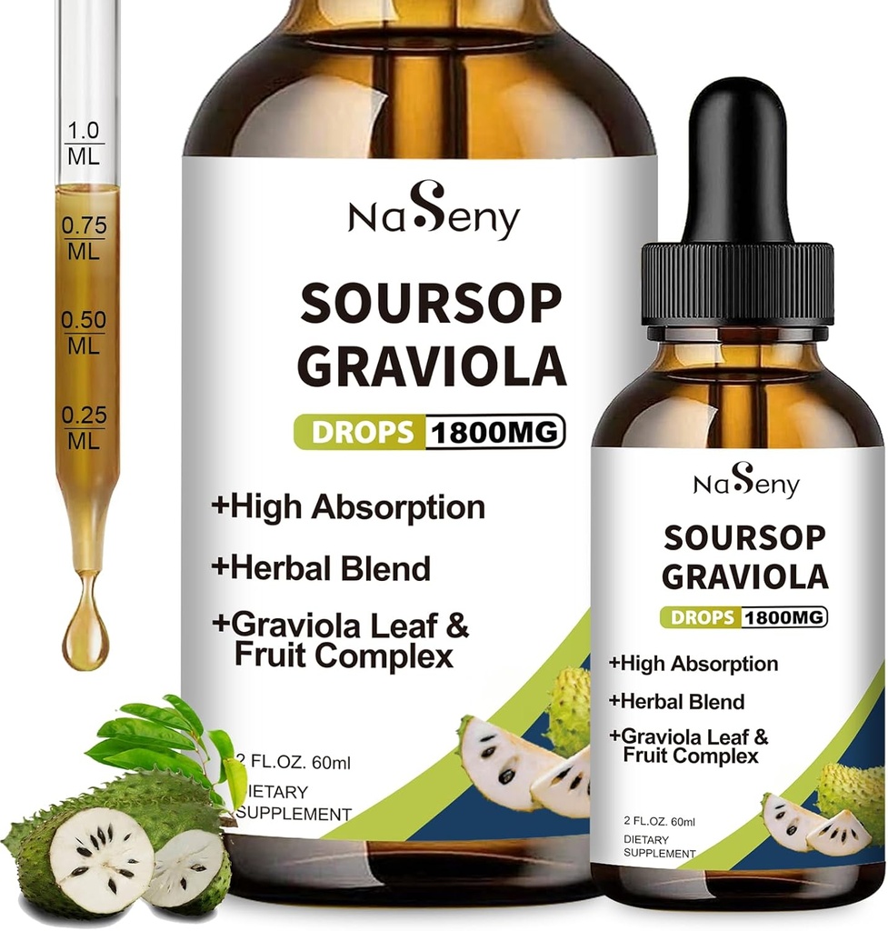 Soursop Bitters tekoči, Soursop Bitters za imunski, antioksidant, Prebavni, Graviola sadje in list ekstrakt kapljica, zeliščni ekstrakt z vitaminom za podporo celic in regeneracijo, Dnevni dodatek, 2 FL OZ