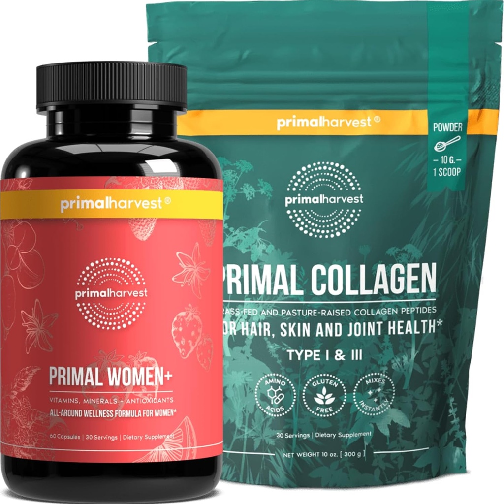 Primal žetev multivitamin in kolagen v prahu dodatki za ženske, paket