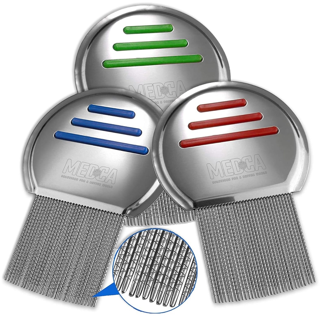 Uši Comb - (Pack of 3) glava Lice zdravljenje, ki je individualno pakirana Professional Nerjaveče jeklo zanke in Nit Combs odstrani jajca z okroglimi nasveti za udobje