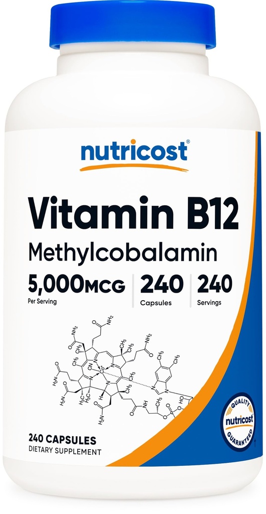 Nutricost Vitamin B12 (metilkobalamin) 5000mcg, 240 Kapsule - Vegetarian Caps, Non-GMO, Gluten Free B12 dodatek