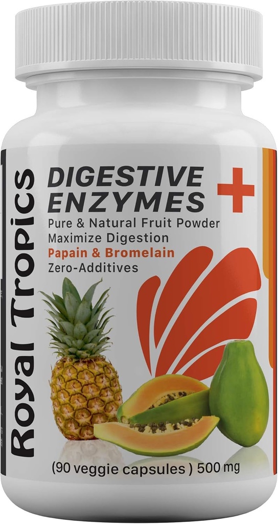 Royal Tropics Prebavne Enzyme dodatki - Vegetarian Formula z zeleno Papaya Dodaj Bromelain Acid Reducer za popolno Gut zdravje Veggie 90 Kapsule 500 mg