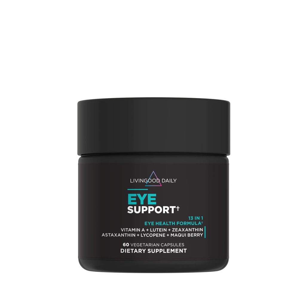 Livingood Daily Eye Support, 13-in-1 dodatek za vid z luteinom, Zeaksantinom, astaksantinom, vitaminom A, likopenom, Maki Berryjem in več, spodbuja zdrave oči, zaščito modre svetlobe, Vegan, 60 kapsul