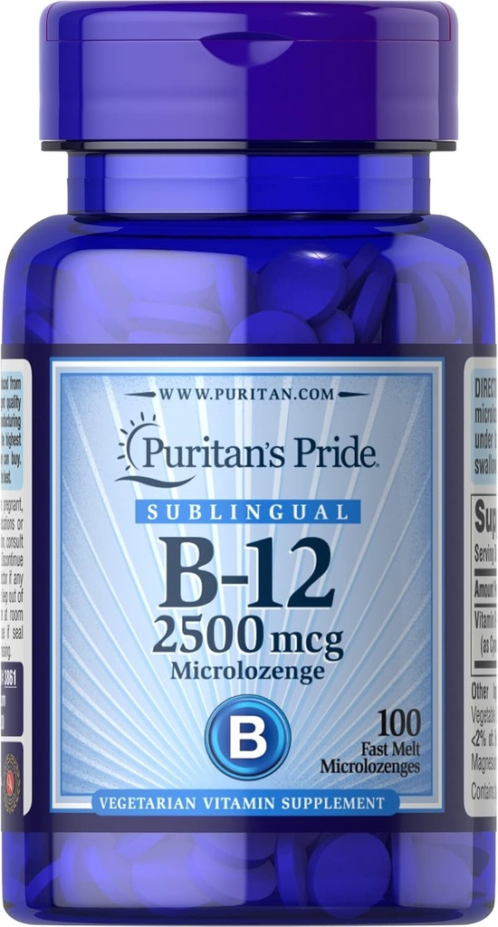 Puritan's Pride Vitamin B-12 2500 μg Mikrolozenges, 100 Število