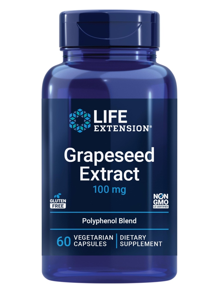 Life Extension Grozdni ekstrakt, vitamin C, kalcij, resveratrol, polifenoli, kardiovaskularno zdravje, antioksidant Zaščita, Gluten-free, Ne-GMO, Vegetarian, 60 kapsul