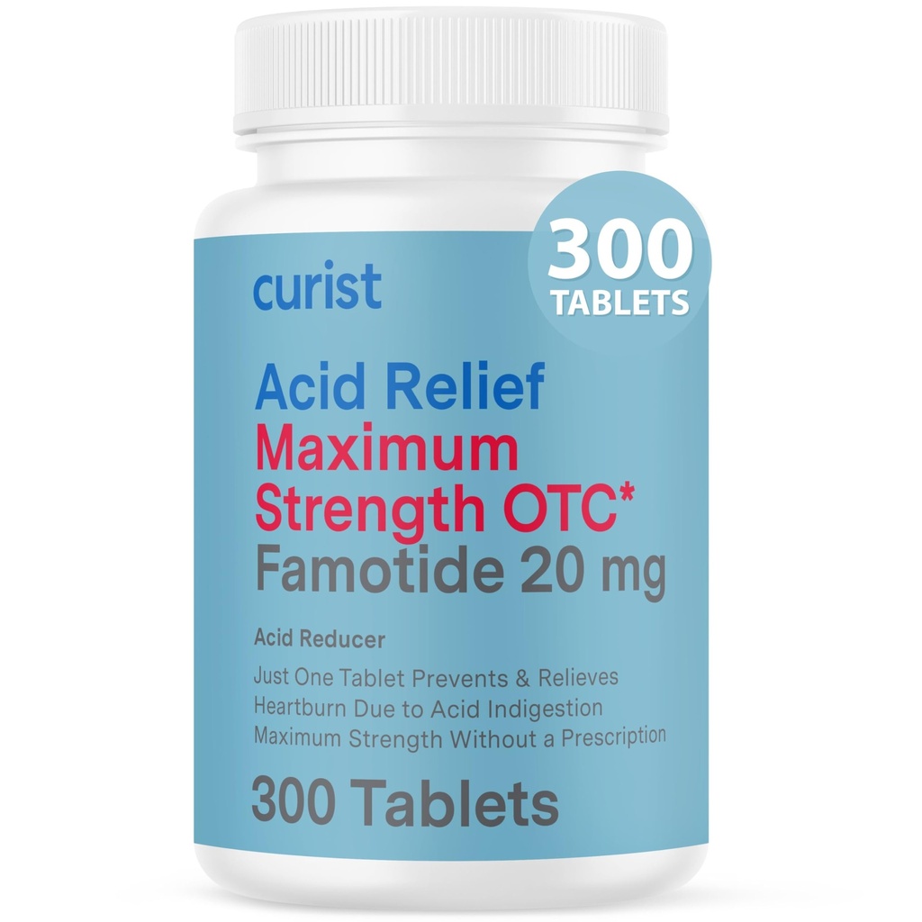 Curist Famotidin 20 mg Bulk Pack (300 Count Tablets) Kislina Reflux Medicina za zgago Relief - OTC maksimalna moč Želodčna kislina Reducer - Anti Acid Relief tablete za prebavne motnje Zgaga Relief