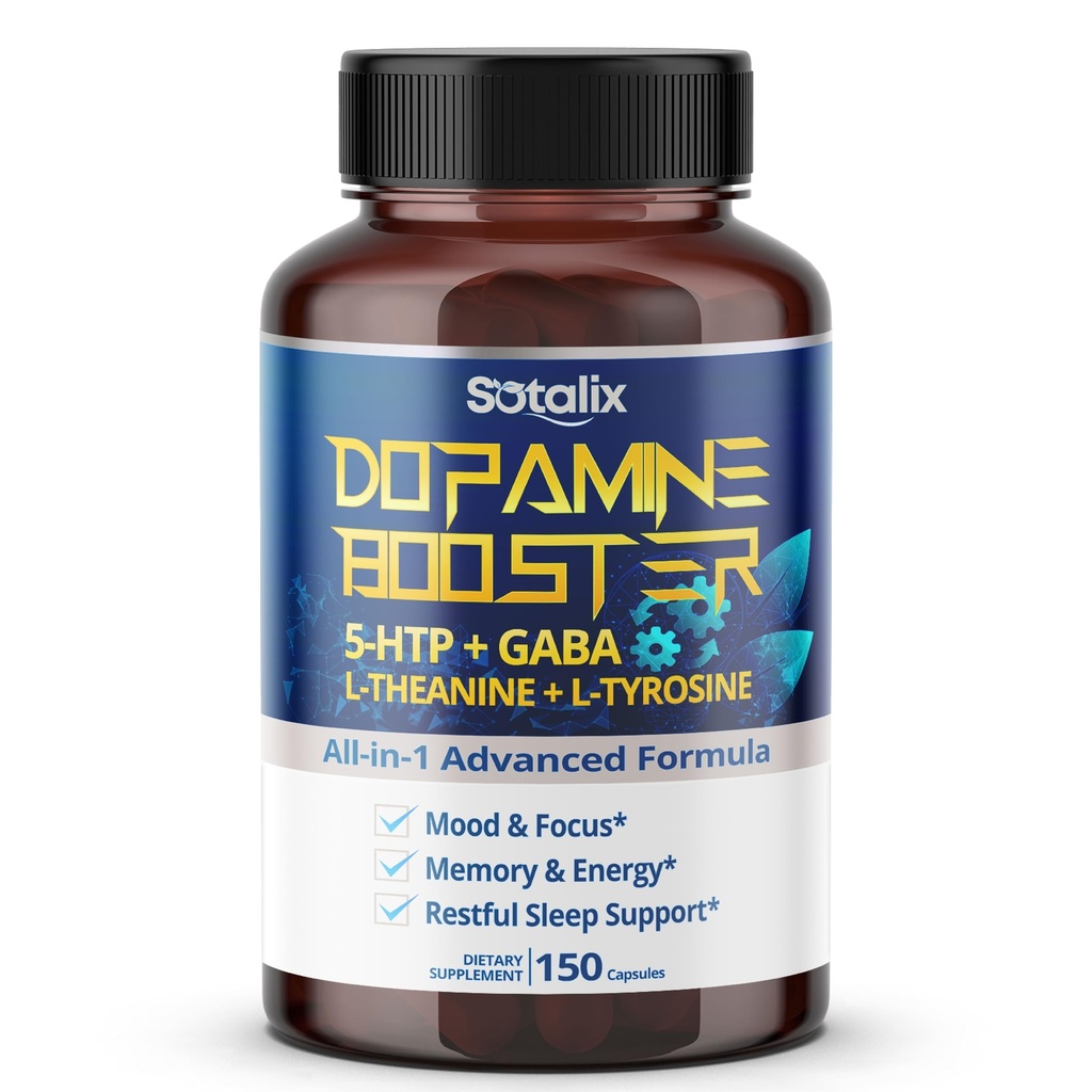 5-HTP + GABA z L-teaninom + L-tirozinom - Mood & Fokus, Memory & Energy, Nepomirljiva podpora za spanje - ZDA Made & Tested (150-dnevna dobava (Pack of 1))