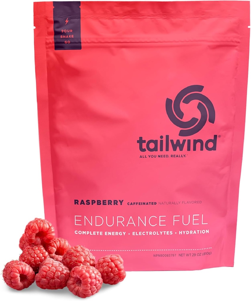 Tailwind prehrana vzdržljivost gorivo, ogljikovi hidrati in elektrolitski športni pijača mešanica v prahu, Gluten-free, Vegan, malina Buzz, 30 Servingate (kafeinated)