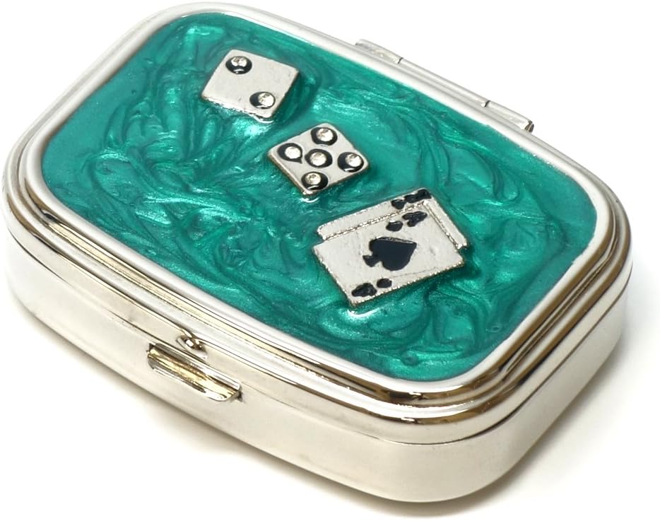 9338 Pravokotna mala tableta Box Organizator Aqua Green Silver Poker & Dice Ženske potovalne tablete Primer Purse Pocket Container Daily Portable Medicine Vitamin Box Medication Supplement Mini shranjevanje