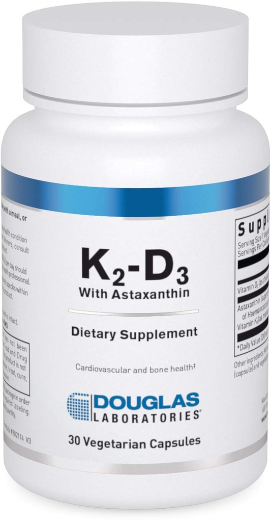Douglas Laboratories K2-D3 z astaksantinom - antioksidantno podporo za kosti, imunske funkcije in žilno zdravje* - z vitaminom menakinon-7 in D - 30 vegetarijanskih kapsul