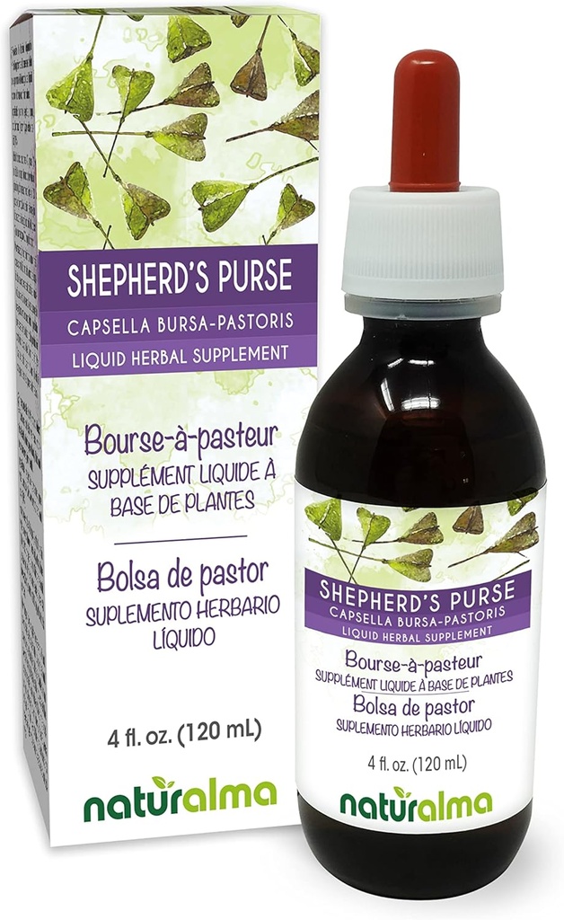 Naturalma Shepherd's Purse (Capsella Bursa-Pastoris) zelišče Alkohol brez tinkture - 4 fl oz Tekoči ekstrakt v kapljice - Zeliščni dodatek - Vegan
