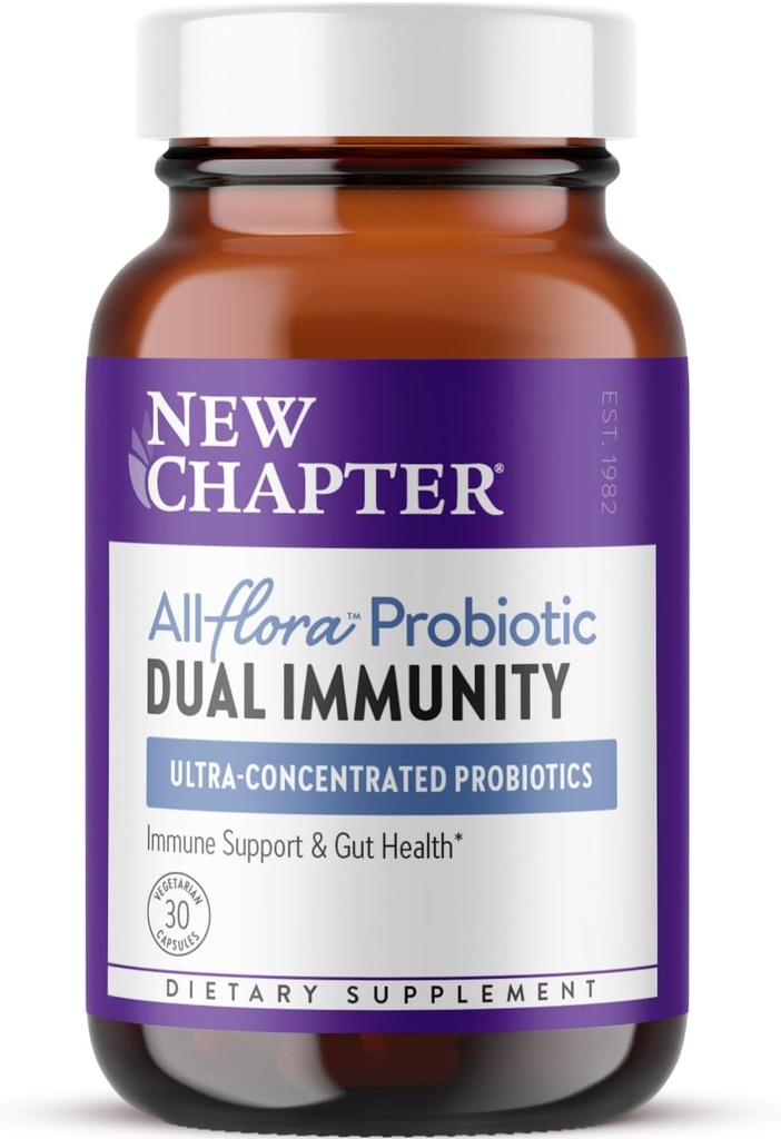 Novo poglavje All-FloraTM probiotic dual Immuniteta, klinično močne sestavine - visoko koncentrirani probiotiki za aktivno imuno podporo in črevo zdravje + Imunsko-Boosting fermentirani postbiotiki, 30 ct