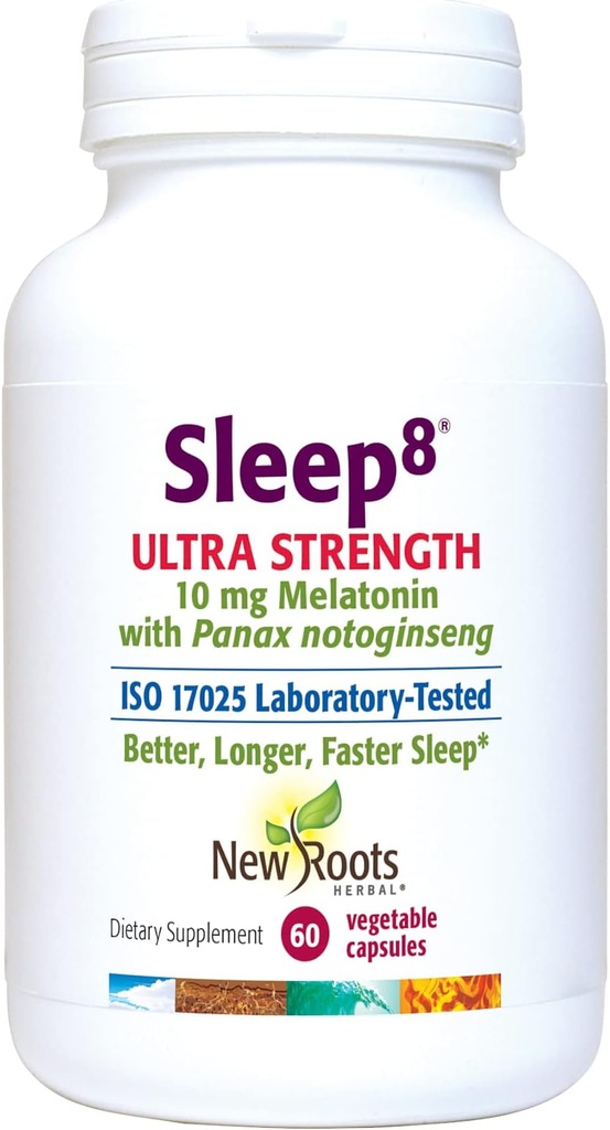 NOVE ROOTE HERBAL Natural Sleep Supplement, 8-v-1 Ultra-Strenth Formula s pasijon, Kamilica, Hops, Panax Gingseng, Lobanja, Magnezij, 10 mg Melatonin (60 Veg Caps)