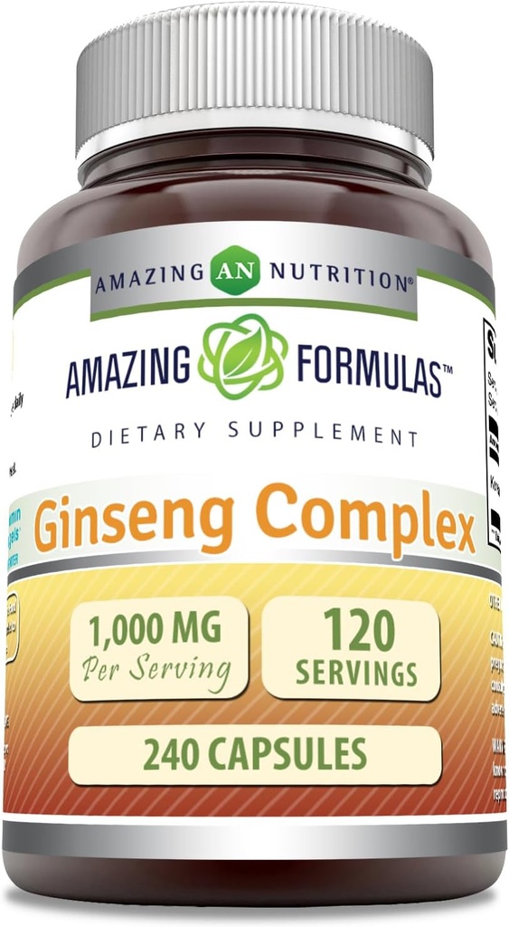 Osupljive formule Ginseng Complex - 1000 Mg na strežbo, kapsule (ne-GMO, Gluten Free) podpira zdrav imunski sistem - podpira proizvodnjo energije - povečuje duševno budnost. (240 grof)
