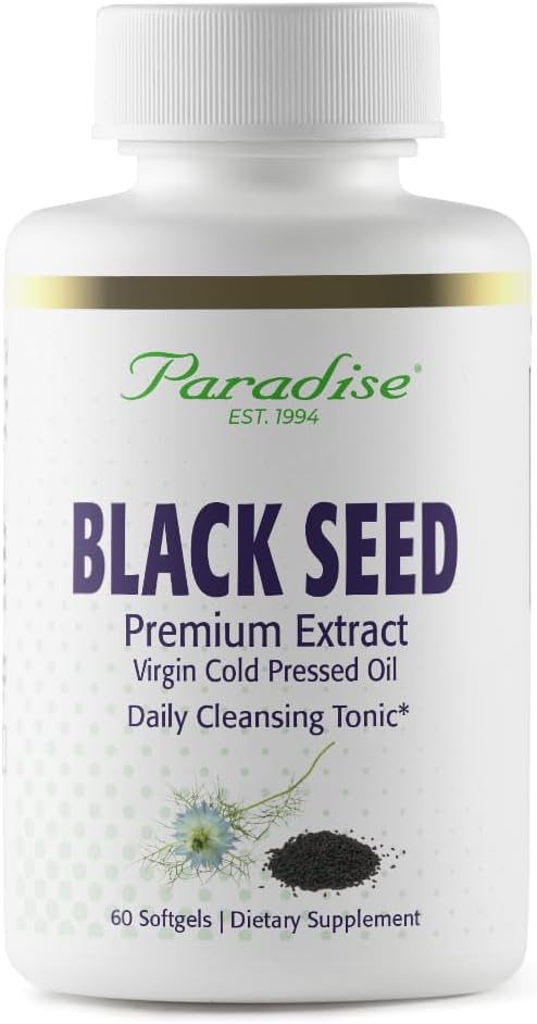 Paradise Black Seme Oil, bogat z antioksidanti, Imunska podpora, Super Moč, Ultra Pure, Vegan, Non GSO, Gluten Free, 60 Softgels
