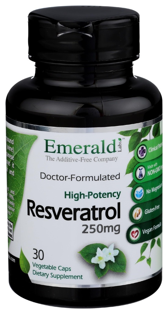 Smaragdni laboratoriji Resveratrol - prehranska dopolnila z Resveratrolom za celično in kardiovaskularno podporo - 30 rastlinskih kapsul