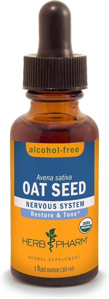 Herb Pharm Certified Organic Alkohol-free Ovseno seme Glicerit za podporo živčnega sistema - 1 Fl Oz (Pack of 1)