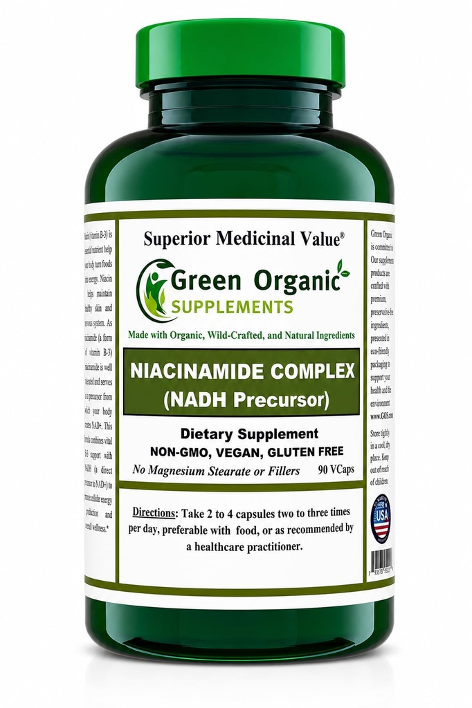 Zelene organske dodatke Niacinamid, Niacin, NAD, NADH, visoke absorbcijske, ne-GMO, Gluten-free (Single)