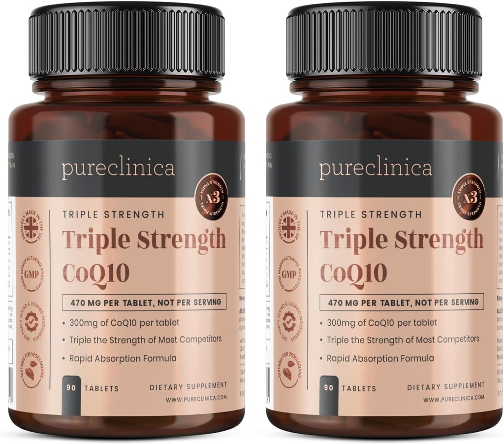 peeclinica Fermented CoQ10 300mg x 180 Tablete (2 steklenici po 90 tablet) - 6 Mesecev. Ne gensko spremenjeni, stopnja USP. z dodanim vitaminom C in izvleček črnega popra za absorpcijo.
