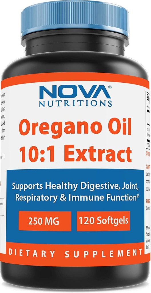 Nova prehrana Origano Oil 250 mg 10:1 Ekstrakt - brez GMO & gluten - olje Origano tablete - Imunska podpora - 120 Softgels