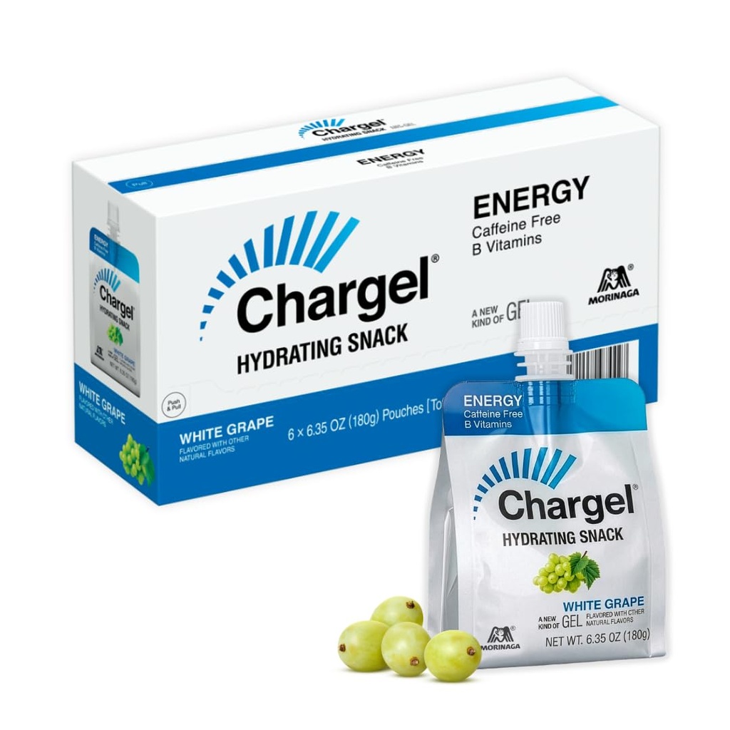 Chargel belo grozdje, Kofein-free Instant Energy Gel teče, Kolesarjenje, Vadba, Pohodništvo bistvenega pomena za ženske in moške, Darila za runners - ogljikovi hidrati, Gluten brezplačno - Paket 6 Gels - 6,35oz Vsaka