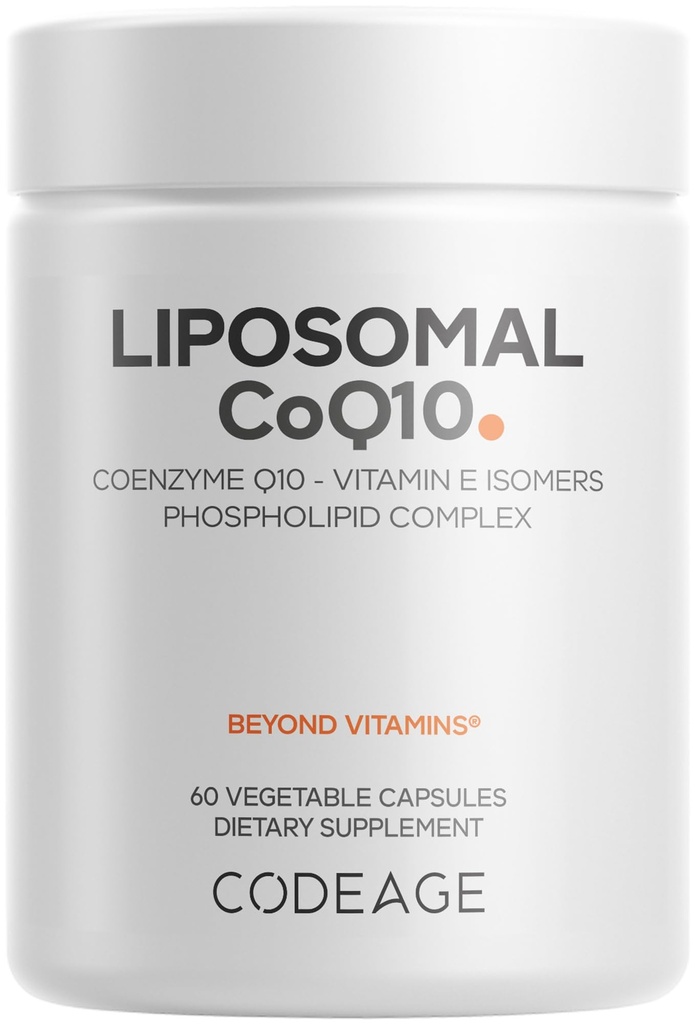Šifra Liposomski CoQ10 dodatek - 125 mg koencim Q10 z vitaminom E Izomeri Tokoferoli - 2-mesečna zaloga - 1 kapsula na serviranje - liposomska dostava - Veganska, ne-GMO, Gluten-free - 60 kapsul