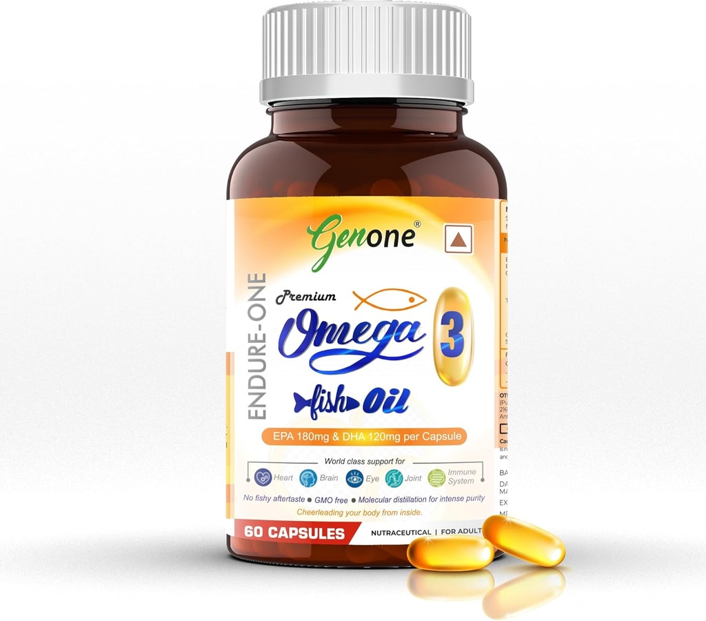 genone EndureOne najboljše omega-3 ribje olje kapsule za možgane, srce, oči in sklepe zdravje (moški in ženske) 60 softgels