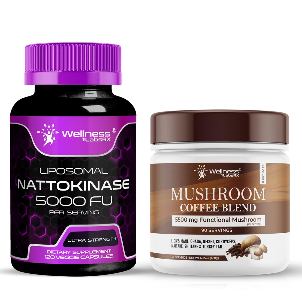 WELLNESS LABSRX Nattokinaza dopolnilne kapsule 5000 FU - goba kava mešanica