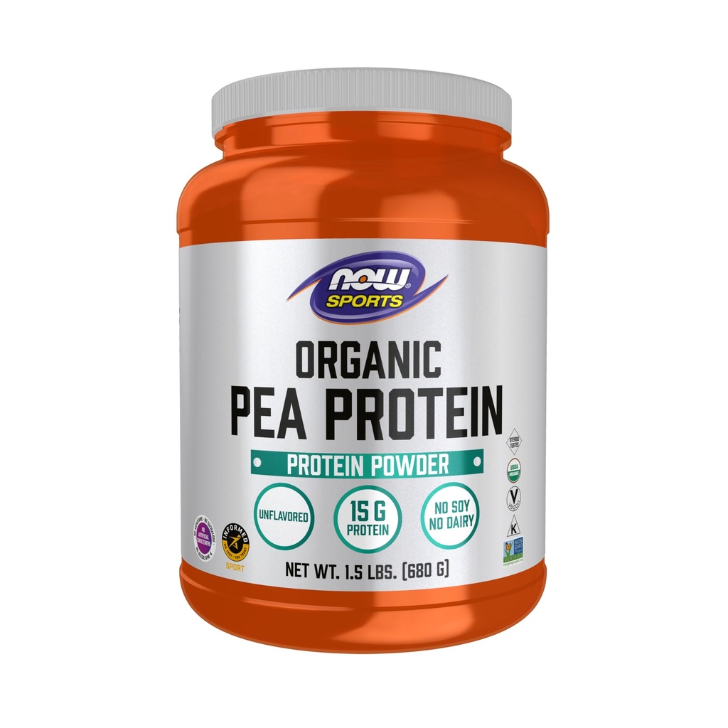 NOW Foods Sports Nutrition, Certified Organic Pea Protein 15 Grams, nearomatiziran prašek, 1,5-pound