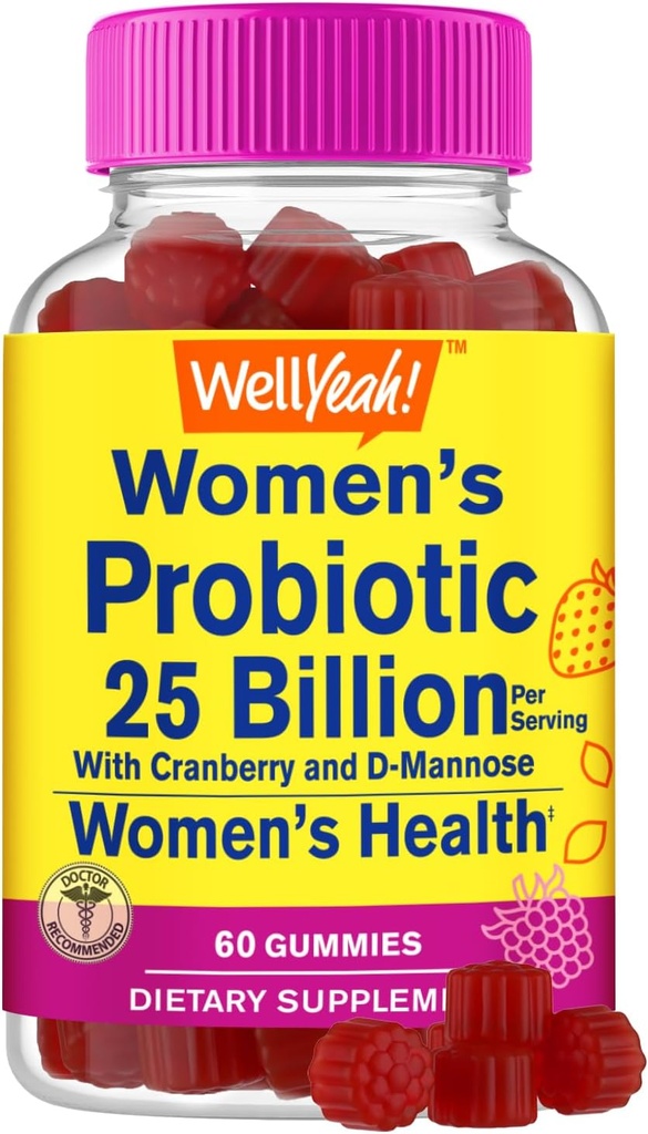 25 Milijarde probiotikov za ženske Gumije z brusnice in D-mannoze - 12 sevi - vaginalno zdravje, prebavna podpora, Gut zdravje, in zdravje žensk - 60 Gumies