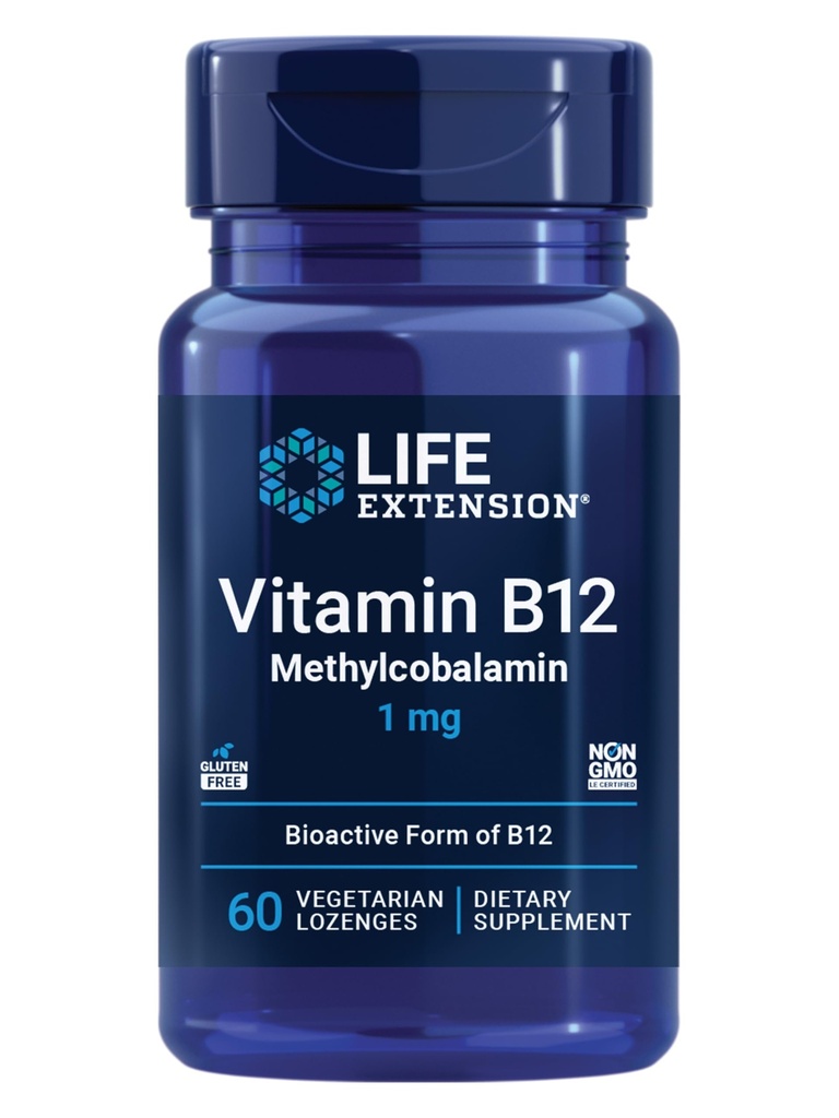 Life Extension Vitamin B12 Metilkobalamin, Živčno zdravje dopolnilo, Kognitivna podpora, Energy Vitamin, metilkobalamin B12, 1 mg, Hitro raztapljanje, Vegetarian, 60 lozenges