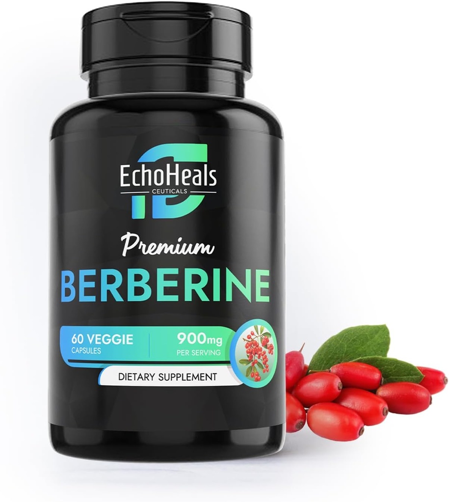 Berberine dodatek - naravna rastlina-podlaga s Ceylon cimet, Kurkuma, Piperine, Vitamini B6, C, D - Vegan-prijateljski - 60 Zelenjavne kape, 900mg.