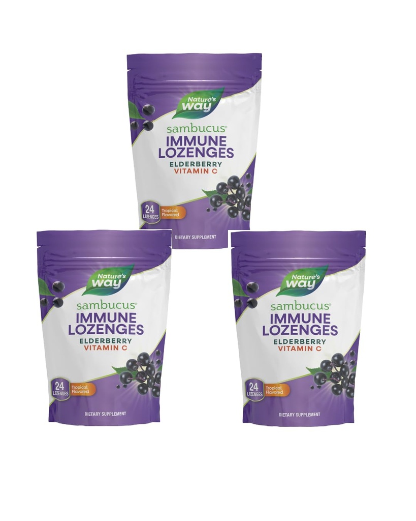 Naravoslovna pot Sambucus Imune Lozenges, Visoka vsebnost vitamina C, Bezgove jagode, 24 Tropsko aromatiziranih Lozenges (Packaging May Vary)