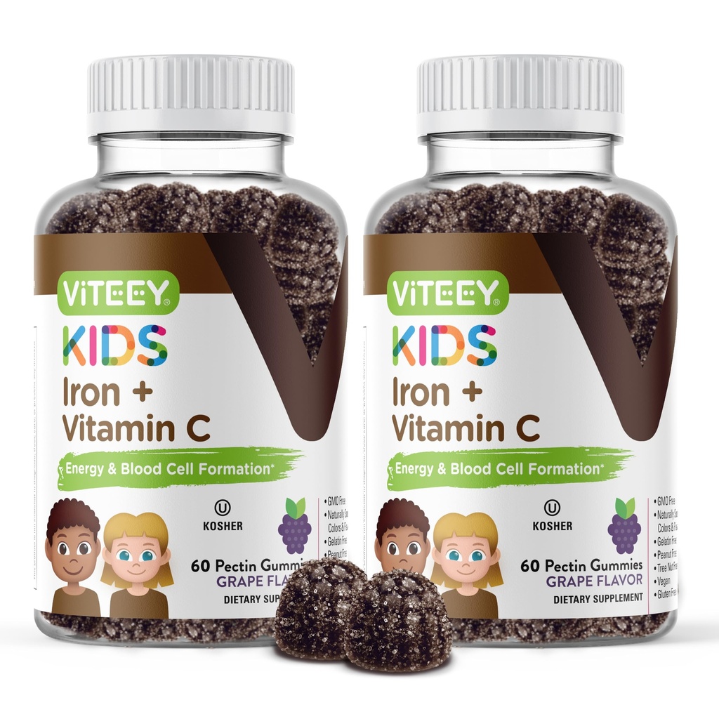 VITEEY železo za otroke z vitaminom C - podpira energijo, krvnih celic formulacije, krvni graditelj anemija otroci železne dodatke - Vegan, želatina brezplačno, Gluten brezplačno - Okusno žvečljivo grozdje okusno gummy