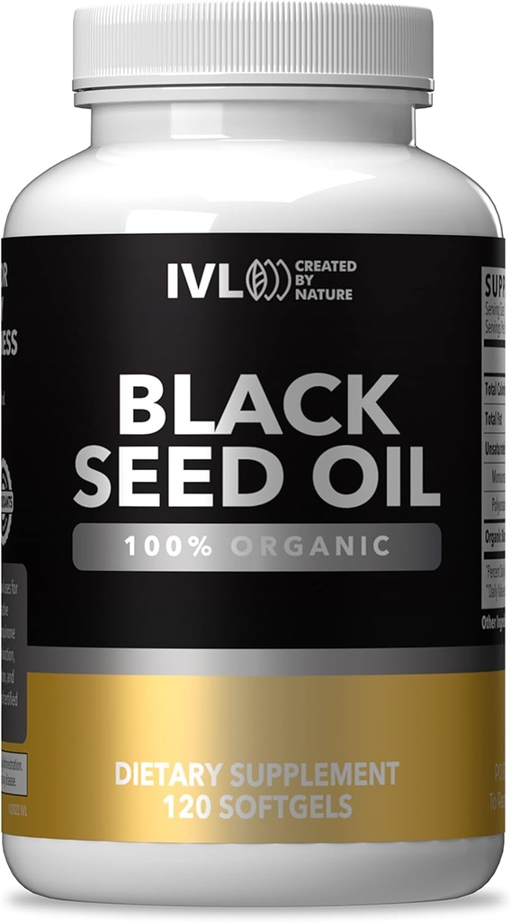 IVL – organsko črno olje – 120 kapsul softgel – (1000 mg na serviranje) – čisto hladno olje Nigella Sativa – Omega 3 6 9, antioksidanti, timokinon – tekoče kapsule črnega olja