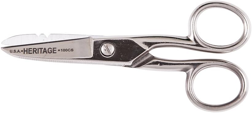 Klein Tools G100CS Škarje, Izdelano v ZDA, Električna škarje z zarezami in serirano rezilo, 5-1/4-Inch