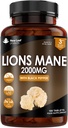 Novolistni izdelki Lions Mane Gobe Extract dodatek 2000mg - 180 Visoka moč Veganske tablete s črnim poprom - (Ne v prahu ali kapsule) Izdelano v Veliki Britaniji