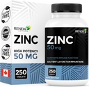 Renew Actives Cink Supplements 50MG na strežbo - Bistveno za imuno zdravje, močne kosti & spodbujanje zdrave lase, nohti & Glowing kože za vsakodnevno uporabo - Made in Canada - 250 tablet