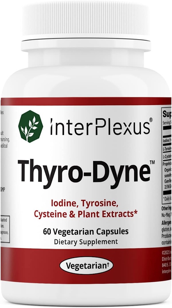 InterPlexus Thyro-Dyne - jod, tirozin in rastlinski izvlečki za zaščito ščitnice- Gluten, brez mleka, brez soje - 60 kapsul (30 servivov)