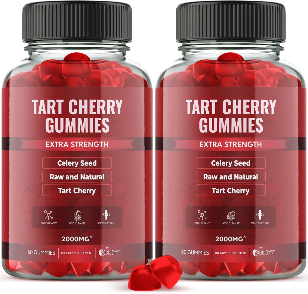 Dr. Emy's Tart Cherry Extract 2000mg* Gummy dodatek + Zelena Semena Extract 400mg*, Raw & Natural – Non-GMO - Gluten in želatina Free Vegan, Joint Comfort sečne kisline čiščenje