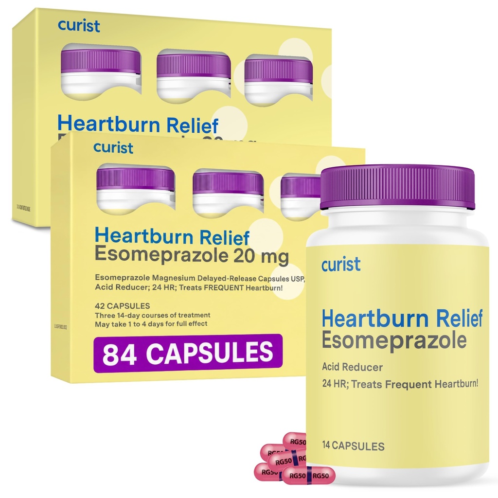Curist Esomeprazol 20 mg Kapsule Zapoznela release 84 - Reflux Medicina za lajšanje zgage - dve pakiranji po 42 kapsul (84 skupaj) - Relief kisline Reflux