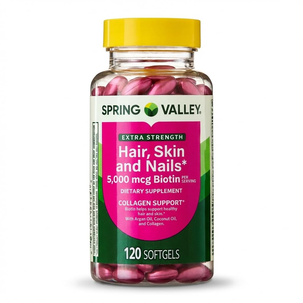 Spring Valley Extra Strength Hair, kože in nohti dieterija dodatek 120ct 5000 mcg