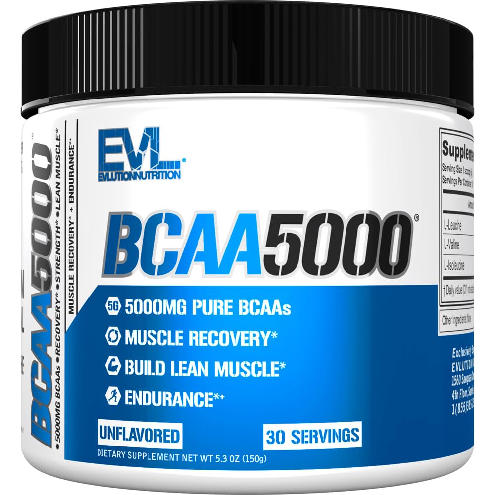 Evlucija EVL BCAA Aminokisline v prahu - BCAA Powder Post Workout Recovery Drink in Stim Free Pre Workout Energija - 5g Razvejane verige Aminokisline Dopolnilo za moške - Unflavored
