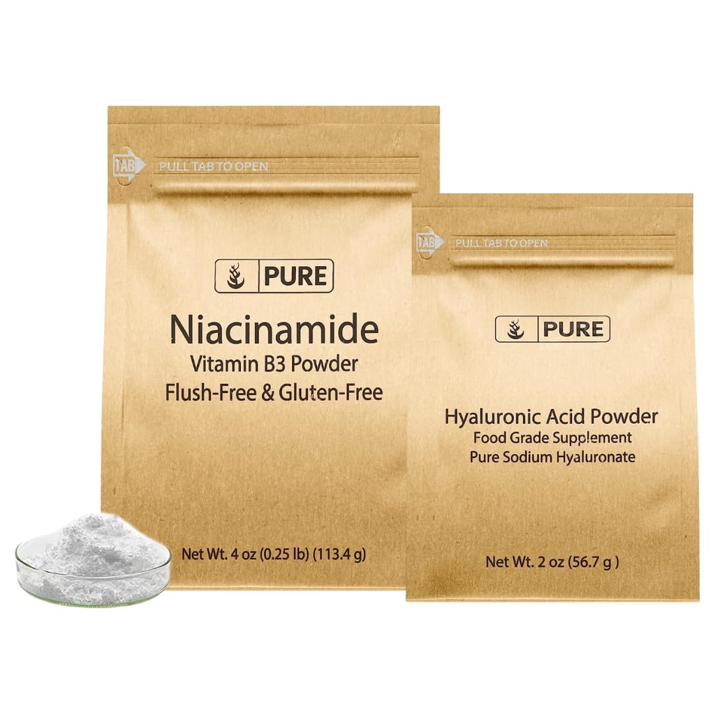 PURE ORIGINAL SESTAVINE Hyaluronska kislina in niacinamid strdek, različne velikosti, Flush-free, Fine praški