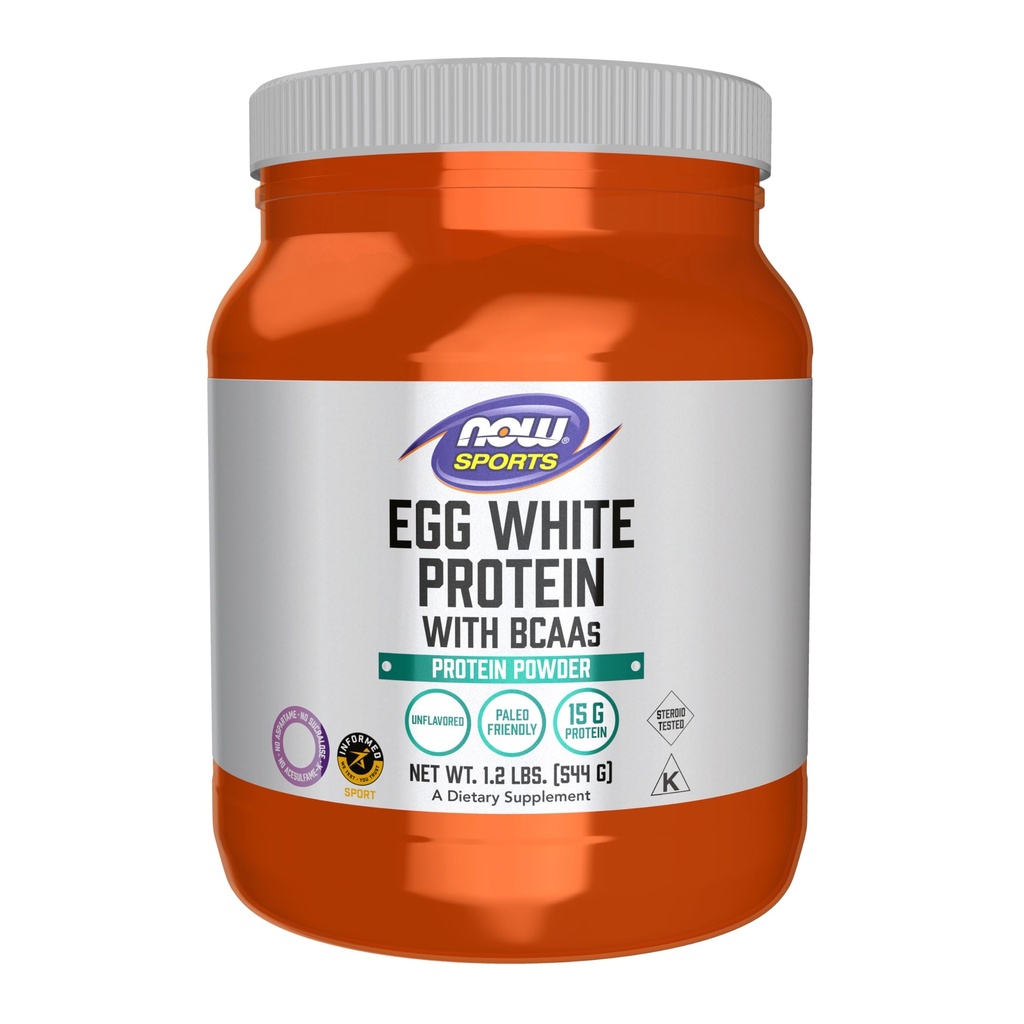 NOW Foods Športna prehrana, Beljakovine iz jajc, 16 g z BCAA, nearomatiziran prašek, 1,2-gram
