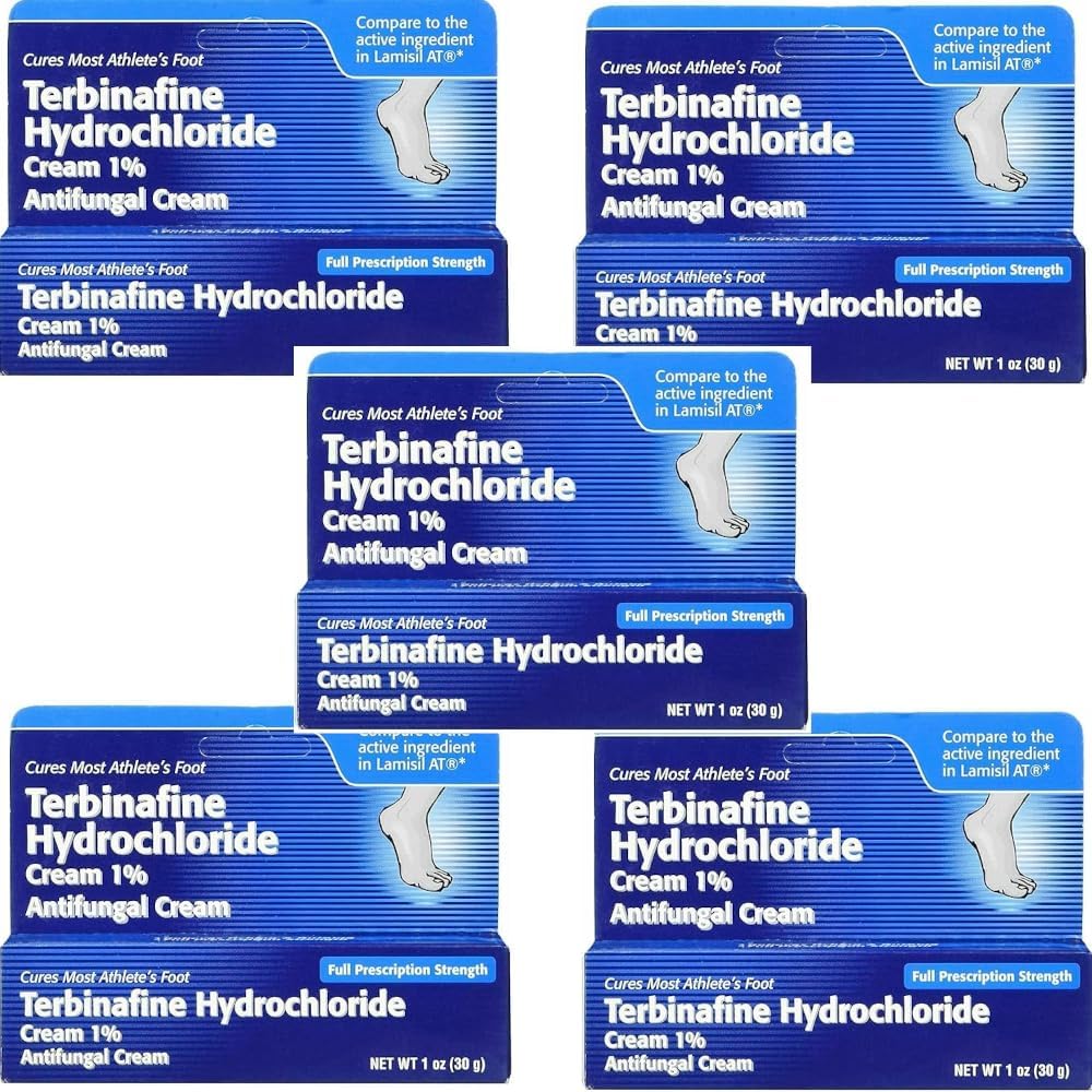 Terbinafin hidroklorid 1% za 1 teden Athletovo zdravljenje AntiFungal krema hitro lajšanje simptomov in preprečevanje ponovitev 1 oz. (30 g) 5 pakiranje