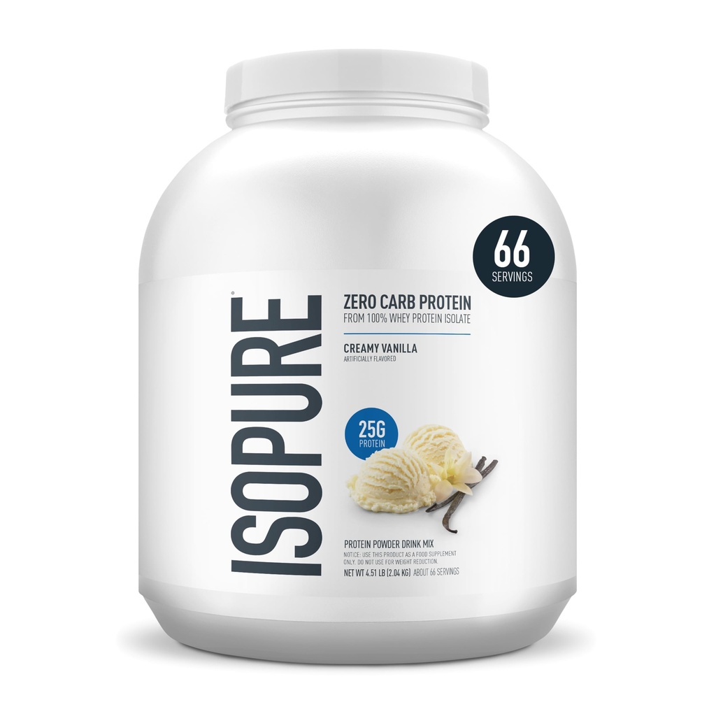Izopura Zero Carb 100% čisti sirotkini izolati Beljakovine v prahu, laktoza brez glutena, z vitamini, kremna vanilija, 25g proteini na serviranje, 4,5 Lbs, 66 Servis (Packageing May Vary)