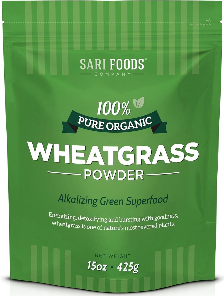 Sari Foods Organic Wheatgrass Powder - sok iz pšenične trave v prahu s klorofilom, antioksidanti in vitamini (15 Ounce)