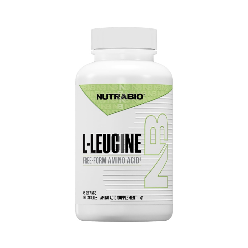 NutraBio L-Leucine dodatek - Optimalna aminokislina za rast mišic in regeneracijo - naravno fermentirana prosta oblika Leucin Aminokisline dodatek- Vegan, Non-GMO, Gluten Free - 400mg, 180 kapsul