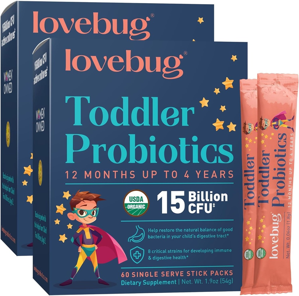 LJUBEZEN Otroci Probiotik Powder s prebiotično vlakni - Toddler Immunity Support & Constipation Relief - USDA Organic Probiotics for Children Gut & Digestive Health (Ages 1-4) - 60 Pack (Nearomatizirana)