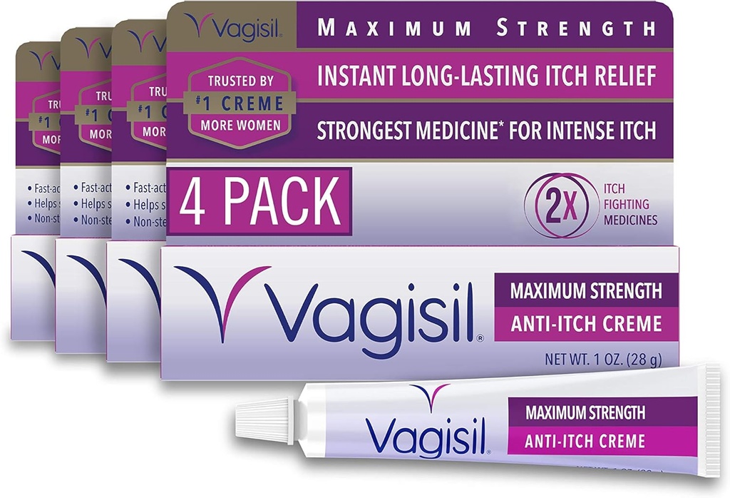 Vagisil maksimalna moč Feminin Anti-srbeča krema z benzokainom za ženske, pomaga sprostiti Yeast draženje okužbe, ginekolog Tested, hitro deluje, Soothes in Cools kožo, 1 oz (Pack 4)